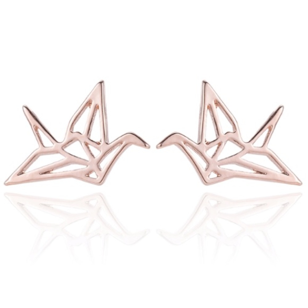 NEW💙💎GOLDEN💛💗ROSE PAPER CRANE STUDS💎💙ORIGAMI - Picture 6 of 8